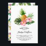 Invitation Sweet sixteen d'ananas à aquarelle tropicale<br><div class="desc">Famille Invitation et amis avec cette invitation d'anniversaire amusante et festive. Cette invitation tropicale douce de 16 ans présente des illustrations d'aquarelle de monstère, de feuilles de palmiers, d'hibiscus et d'ananas avec motif tropical assorti pour le dos. Les textes sont entièrement modifiables pour tout événement. Parfait pour l'été, les événements...</div>