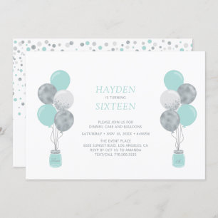 Invitation Sweet sixteen d'anniversaire en argent et en menth