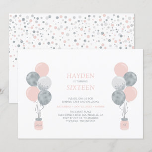 Invitation Sweet sixteen d'anniversaire en argent et rose