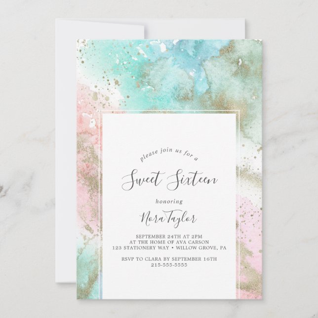 Invitation Sweet sixteen d'aquarelle d'été Abstrait (Devant)