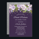 Invitation Sweet sixteen d'aquarelle florale d'argent pourpre<br><div class="desc">Sweet sixteen floral plus moderne Invitations dans le Little Bayleigh Store!</div>