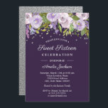 Invitation Sweet sixteen d'aquarelle florale d'argent pourpre<br><div class="desc">Sweet sixteen floral plus moderne Invitations dans le Little Bayleigh Store!</div>