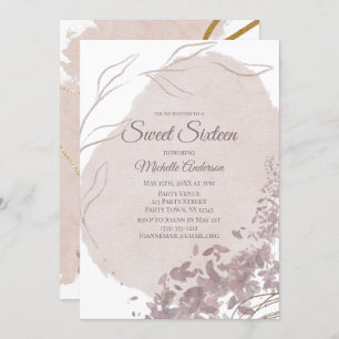 Invitation Sweet sixteen d'aquarelle moderne Dusty Rose 16