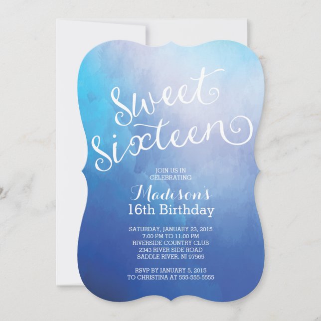 Invitation Sweet sixteen d'aquarelle moderne fête d'anniversa (Devant)