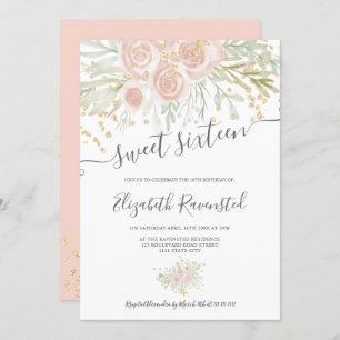 Invitation sweet sixteen d'aquarelle vert rose pastel