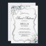 Invitation Sweet sixteen d'argent Floral bleu mode<br><div class="desc">Invitation Sweet sixteen Floral Floral Moderne.</div>