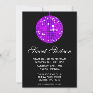Invitation Sweet sixteen de bal Disco violet et noir