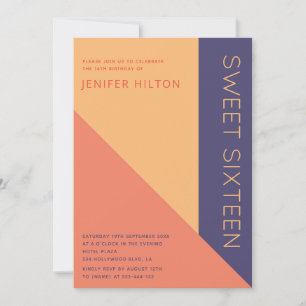 Invitation Sweet sixteen de bloc de couleur orange violet