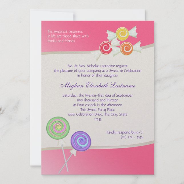 Invitation Sweet sixteen de bonbons Birthday Watermelon rose  (Devant)