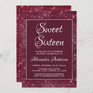 Invitation Sweet sixteen de Bourgogne Marsala Sparkle