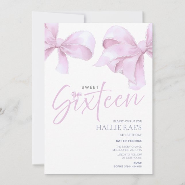Invitation Sweet sixteen de Bow rose, 16e annivers (Devant)