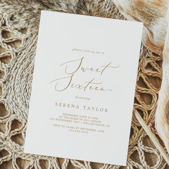 Invitation Sweet sixteen de calligraphie or Delicy (Créateur téléchargé)