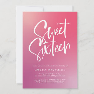 Invitation Sweet sixteen de calligraphie rose violet