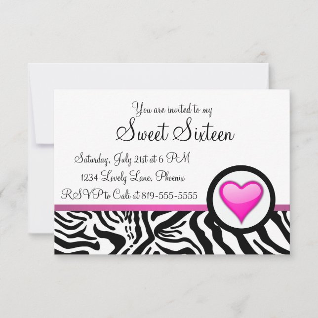 Invitation Sweet sixteen de coeur rose (Devant)