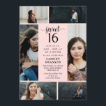Invitation Sweet sixteen de collage de photos en rose vif<br><div class="desc">Chic douce invitation 16 avec un collage photo avec de la place pour six de vos propres photos de la fille d'anniversaire. Ajoutez le libellé et les détails de votre invitation dans les polices noires contre un arrière - plan rose vif. Le dos est recouvert d'une impression rose vif avec...</div>
