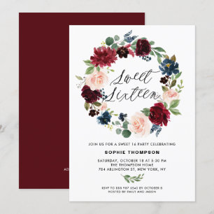 Invitation Sweet sixteen de couronnes florales de Bourgogne e