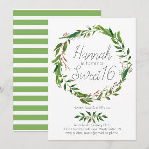 Invitation Sweet sixteen de courre Laurel Watercol