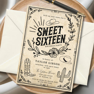 Invitation Sweet sixteen de cowgirl occidentale beige rustiqu
