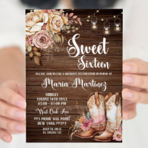 Invitation Sweet sixteen de cowgirl rustique du sud-ouest mod