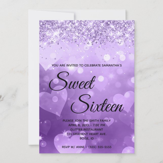 Invitation Sweet sixteen de  de Parties scintillant de coeur  (Devant)