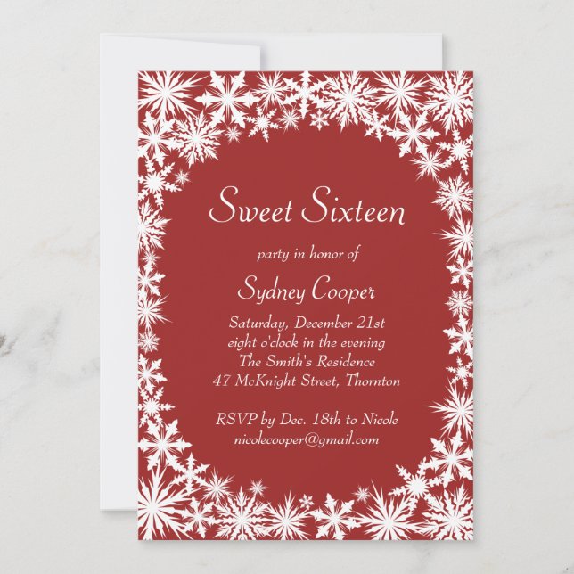 Invitation Sweet sixteen de dentelle d'hiver - rou (Devant)
