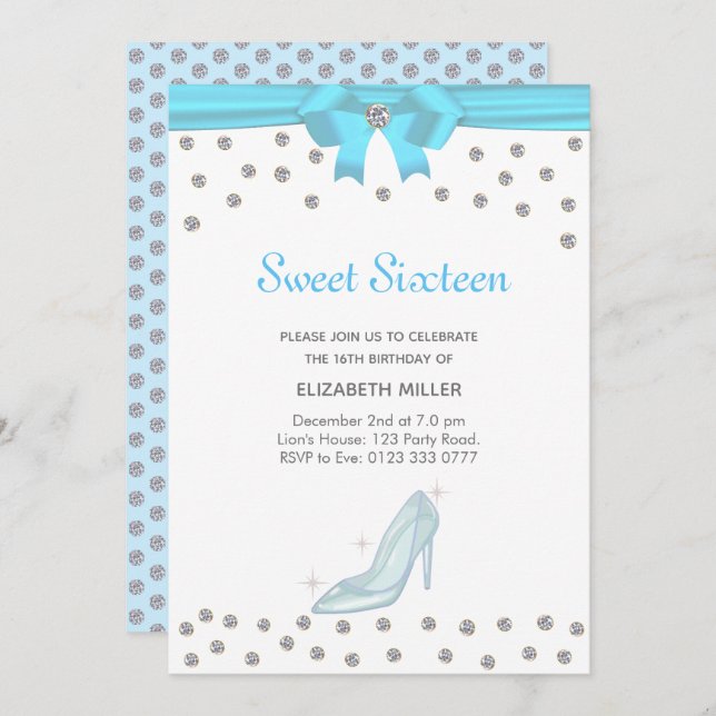 Invitation Sweet sixteen de diamants de Parties scintillant c (Devant / Derrière)