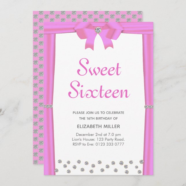 Invitation Sweet sixteen de diamants de Parties scintillant m (Devant / Derrière)