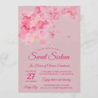 Invitation Sweet sixteen de fleurs de cerisiers d'aquarelle I
