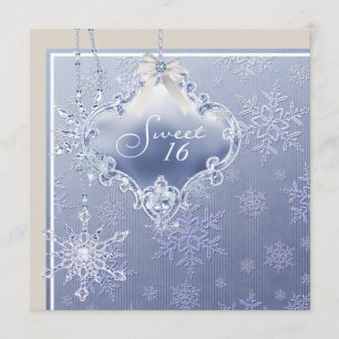 Invitation Sweet sixteen de flocons d'ivoire bleu blanc