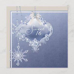 Invitation Sweet sixteen de flocons d'ivoire bleu blanc
