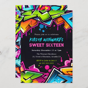 Invitation Sweet sixteen de graffiti d'art moderne de rue