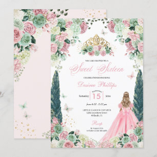 Invitation Sweet sixteen de jardin enchanté princesse rose