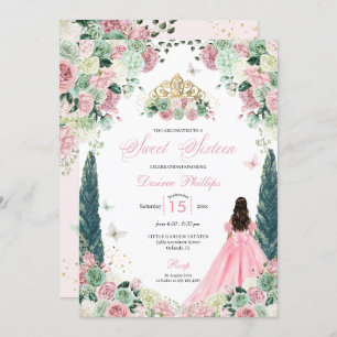 Invitation Sweet sixteen de jardin enchanté princesse rose