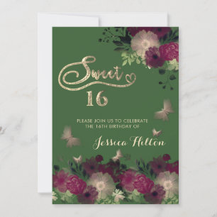 Invitation Sweet sixteen de jardin fleuri aux papillons
