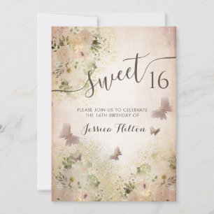 Invitation Sweet sixteen de jardin fleuri aux papillons