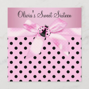 Invitation Sweet sixteen de la coccinelle rose