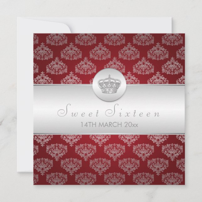 Invitation Sweet sixteen de la couronne rouge (Devant)