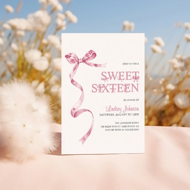 Invitation Sweet sixteen de la fille de la Bow rose 16e anniv (Créateur téléchargé)