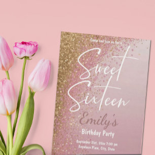 Invitation Sweet sixteen de la Parties scintillant d'or rose