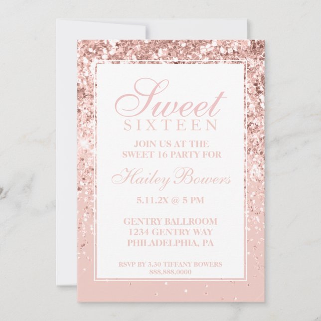 Invitation Sweet sixteen de la Parties scintillant d'or rose (Devant)