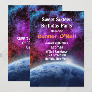 Invitation Sweet sixteen de l'espace fête d'anniversaire