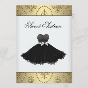 Invitation Sweet sixteen de lustre noir en or