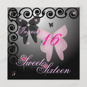 Invitation Sweet sixteen de papillon du débutant Pink/Black I