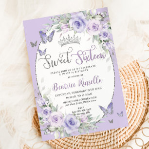 Invitation Sweet sixteen de papillons floraux violets de lava