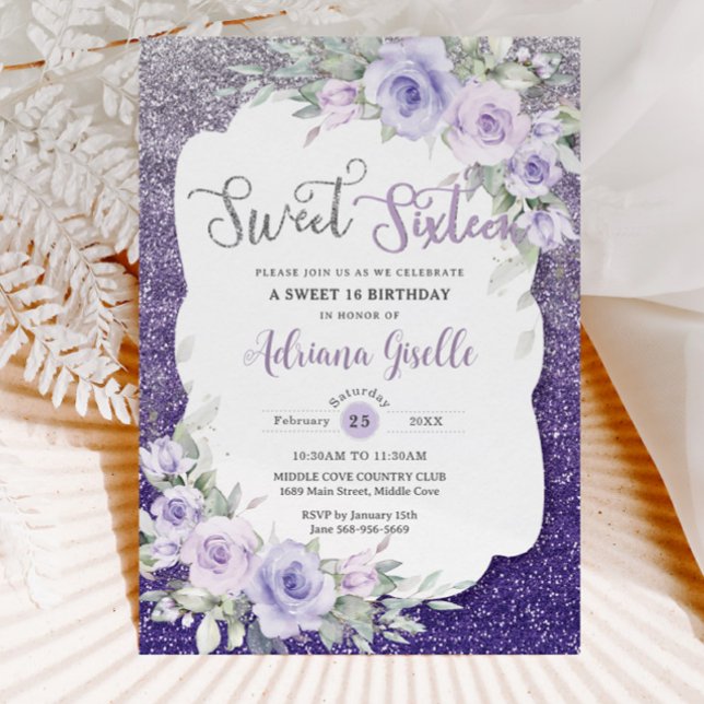 Invitation Sweet sixteen de papillons floraux violets de lava (Créateur téléchargé)