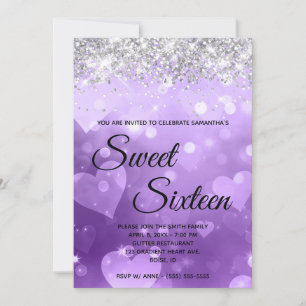 Invitation Sweet sixteen de Parties scintillant argenté à coe