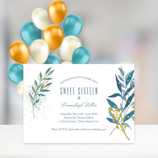 Invitation Sweet sixteen de Parties scintillant Blue Gold (Créateur téléchargé)