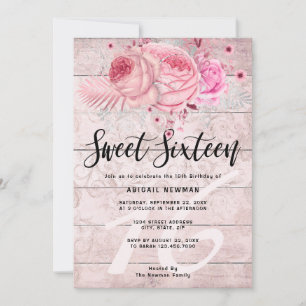 Invitation Sweet sixteen de parties scintillant d'or rose à f