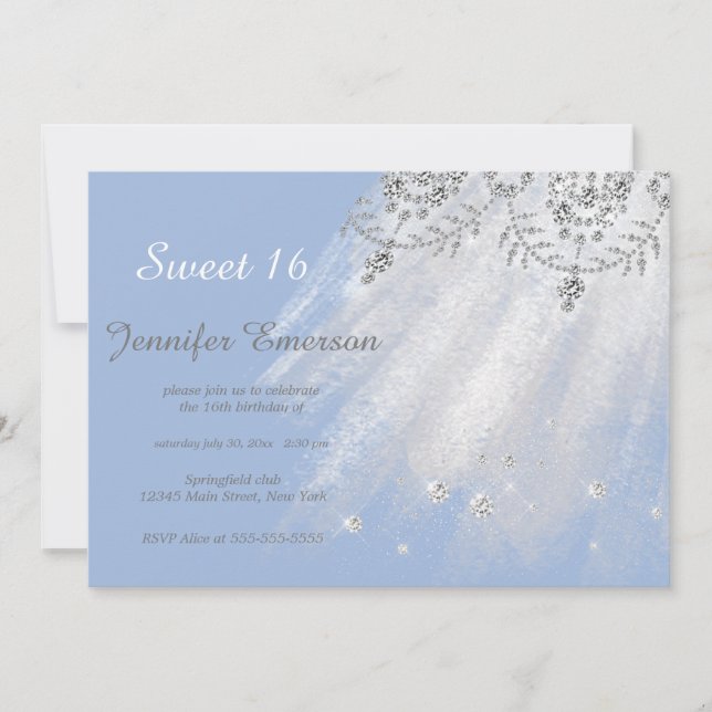 Invitation Sweet sixteen de Parties scintillant en argent et  (Devant)