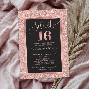 Invitation Sweet sixteen de parties scintillant en or noir ro